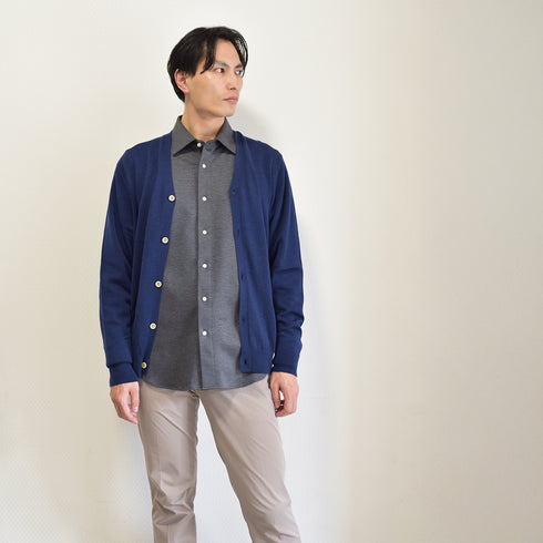 【日本製】 カーディガン メンズ ビジネス Vネック 無地 軽い 暖かい 重ね着 ネイビー(MISO-002-na)