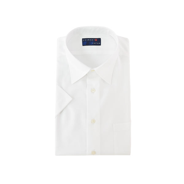【日本製】 ワイシャツ メンズ ビジネス 半袖 ドレスシャツ 無地 レギュラーカラー 綿100% コットンツイル ホワイト(SFS22-010-wh)