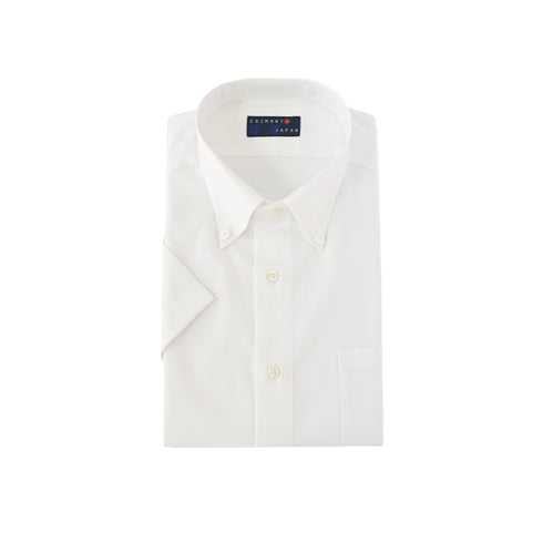 【日本製】 ワイシャツ メンズ ビジネス 半袖 ドレスシャツ 無地 ボタンダウン 綿100% コットンツイル ホワイト(SFS22-011-wh)