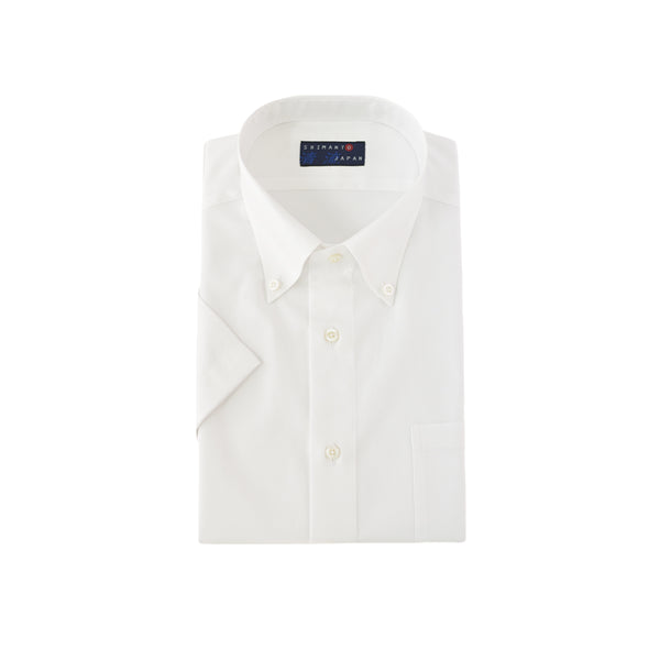 【日本製】 ワイシャツ メンズ ビジネス 半袖 ドレスシャツ 無地 ボタンダウン 綿100% コットンツイル ホワイト(SFS22-011-wh)