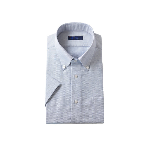 【日本製】 ワイシャツ メンズ 半袖 ビジネス ドレスシャツ ボタンダウン 綿100% ムラ糸 ブルー(SHFJ23-035-bl)