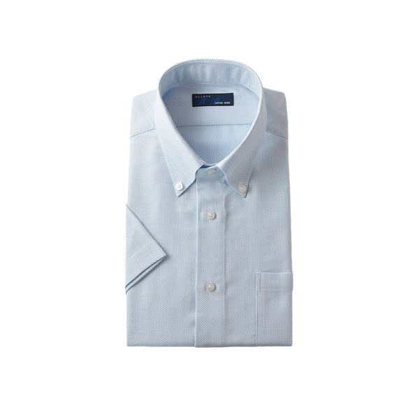 【日本製】 ワイシャツ メンズ 半袖 ビジネス ドレスシャツ ボタンダウン 綿100% ムラ糸 サックス(SHFJ23-035-sa)