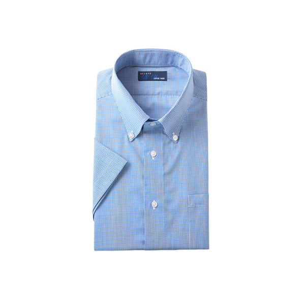 【日本製】 ワイシャツ メンズ 半袖 ドレスシャツ ビジネス ボタンダウン ギンガムチェック ブルー(SHFJ23-036-bl)