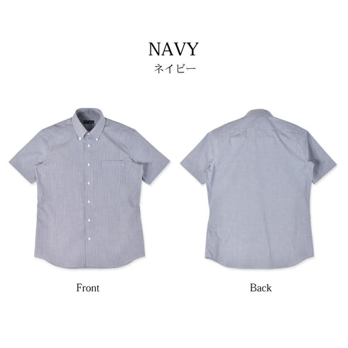 【日本製】 ワイシャツ メンズ 半袖 ドレスシャツ ビジネス ボタンダウン ギンガムチェック ブルー(SHFJ23-036-bl)