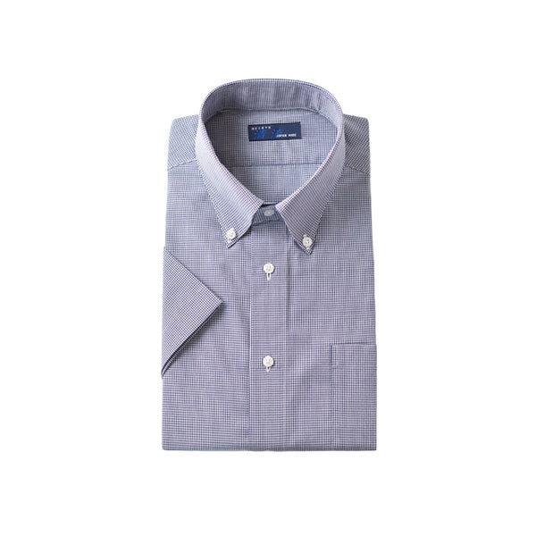 【日本製】 ワイシャツ メンズ 半袖 ドレスシャツ ビジネス ボタンダウン ギンガムチェック ネイビー(SHFJ23-036-na)