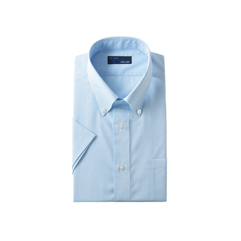 【日本製】 ワイシャツ メンズ 半袖 ドレスシャツ ビジネス ボタンダウン ギンガムチェック サックス(SHFJ23-036-sa)