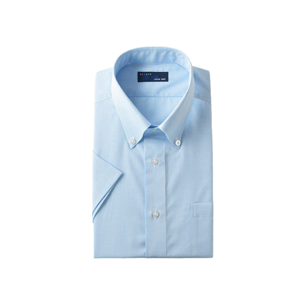 【日本製】 ワイシャツ メンズ 半袖 ドレスシャツ ビジネス ボタンダウン ギンガムチェック サックス(SHFJ23-036-sa)