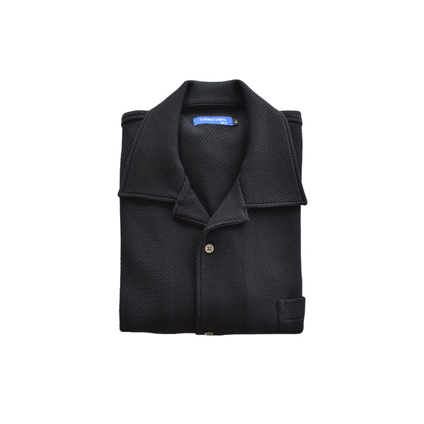 【日本製】 ワッフルシャツ 半袖 メンズ 羽織 大きいサイズ オープンカラー ブラック(SHKB25-088-bk)