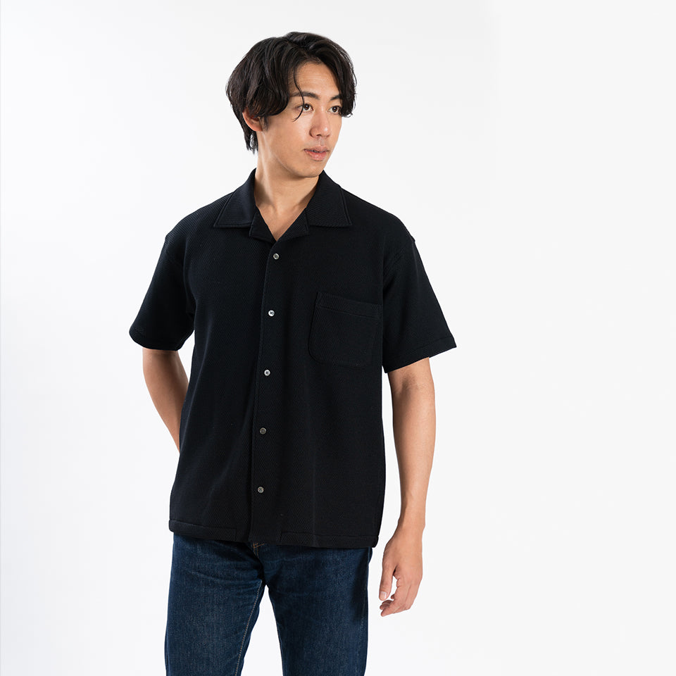 5W ファイブダブル ゴワット shozo shirts半袖シャツ ブラック 日本製】 ワッフルシャツ 半袖 メンズ 羽織 大きいサイズ オープン