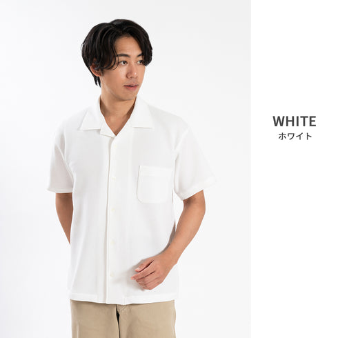 【日本製】 ワッフルシャツ 半袖 メンズ 羽織 大きいサイズ オープンカラー ホワイト(SHKB25-088-wh)