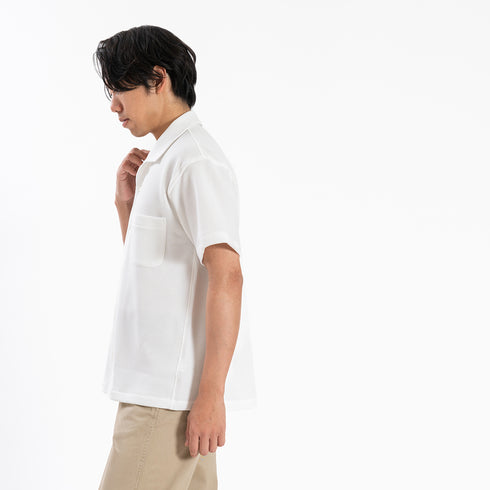 【日本製】 ワッフルシャツ 半袖 メンズ 羽織 大きいサイズ オープンカラー ホワイト(SHKB25-088-wh)