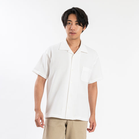 【日本製】 ワッフルシャツ 半袖 メンズ 羽織 大きいサイズ オープンカラー ホワイト(SHKB25-088-wh)