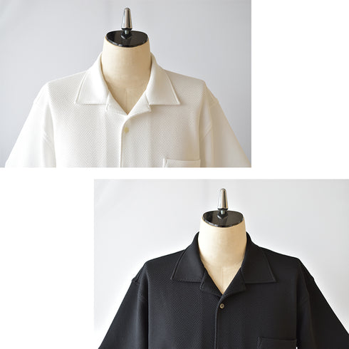 【日本製】 ワッフルシャツ 半袖 メンズ 羽織 大きいサイズ オープンカラー ホワイト(SHKB25-088-wh)