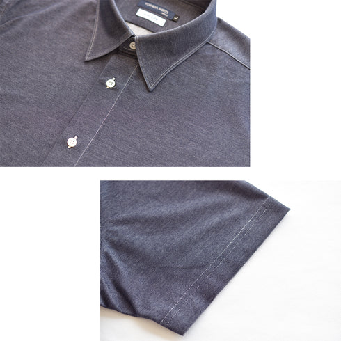 【日本製】 ワイシャツ メンズ ビジネス 半袖 デニムシャツ ノンアイロン 無地 レギュラーカラー ネイビー(SHKN25-092-na)