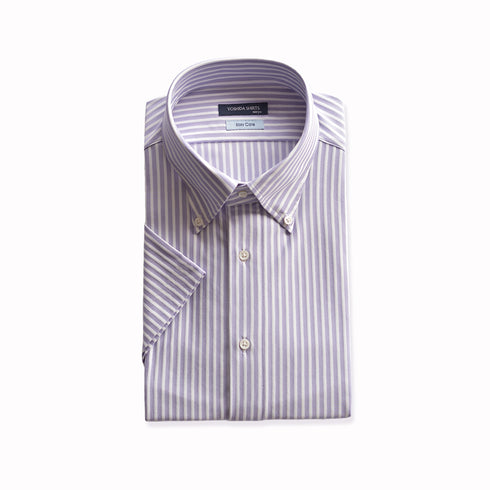 【日本製】 ワイシャツ メンズ 半袖 ビジネス 形態安定 速乾 ノーアイロン ストライプシャツ ボタンダウン ピンク(SHKN24-063-pi)