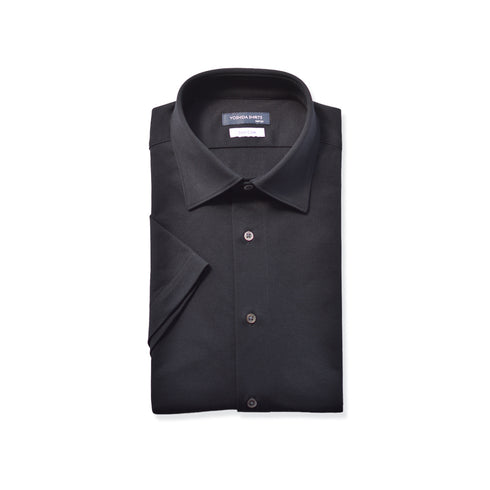 【日本製】 ワイシャツ メンズ 半袖 ビジネス 鹿の子 柔らかい イージーケア ノーアイロン 無地 ワイドカラー ブラック(SHKN24-065-bk)