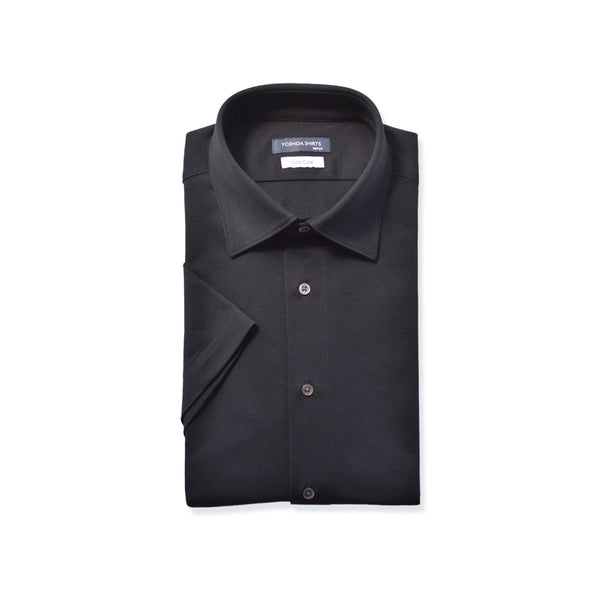 【日本製】 ワイシャツ メンズ 半袖 ビジネス 鹿の子 柔らかい イージーケア ノーアイロン 無地 ワイドカラー ブラック(SHKN24-065-bk)