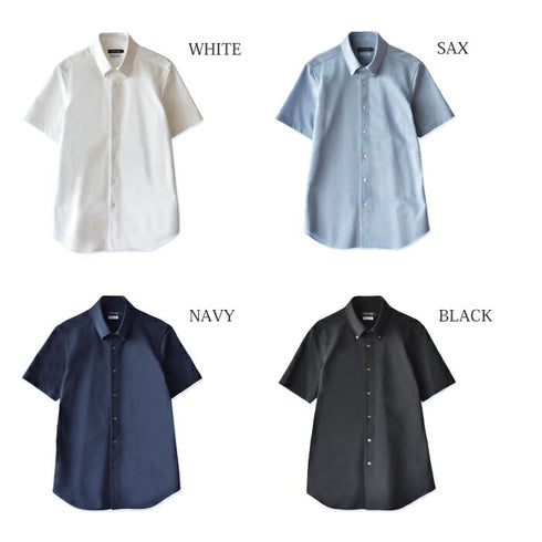 【日本製】 ワイシャツ メンズ 半袖 ビジネス 鹿の子 柔らかい イージーケア ノーアイロン 無地 ボタンダウン サックス(SHKN24-066-sa)