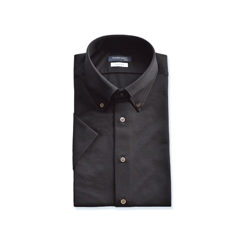 【日本製】 ワイシャツ メンズ 半袖 ビジネス 鹿の子 柔らかい イージーケア ノーアイロン 無地 ボタンダウン ブラック(SHKN24-066-bk)