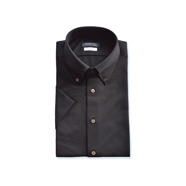 【日本製】 ワイシャツ メンズ 半袖 ビジネス 鹿の子 柔らかい イージーケア ノーアイロン 無地 ボタンダウン ブラック(SHKN24-066-bk)