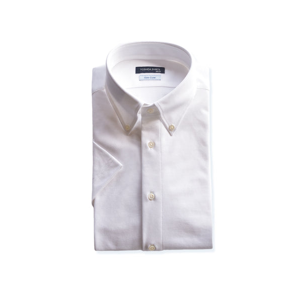 【日本製】 ワイシャツ メンズ 半袖 ビジネス 鹿の子 柔らかい イージーケア ノーアイロン 無地 ボタンダウン ホワイト(SHKN24-066-wh)