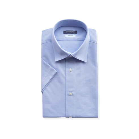 【日本製】 ワイシャツ メンズ 半袖 ビジネスカジュアル イージーケア ノーアイロン 無地 ワイドカラー ハニカムメッシュ サックス(SHKN24-067-sa)
