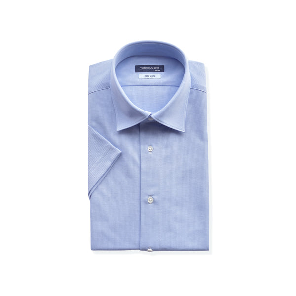 【日本製】 ワイシャツ メンズ 半袖 ビジネスカジュアル イージーケア ノーアイロン 無地 ワイドカラー ハニカムメッシュ サックス(SHKN24-067-sa)