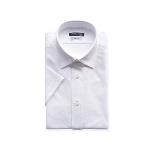 【日本製】 ワイシャツ メンズ 半袖 ビジネスカジュアル イージーケア ノーアイロン 無地 ワイドカラー ハニカムメッシュ ホワイト(SHKN24-067-wh)