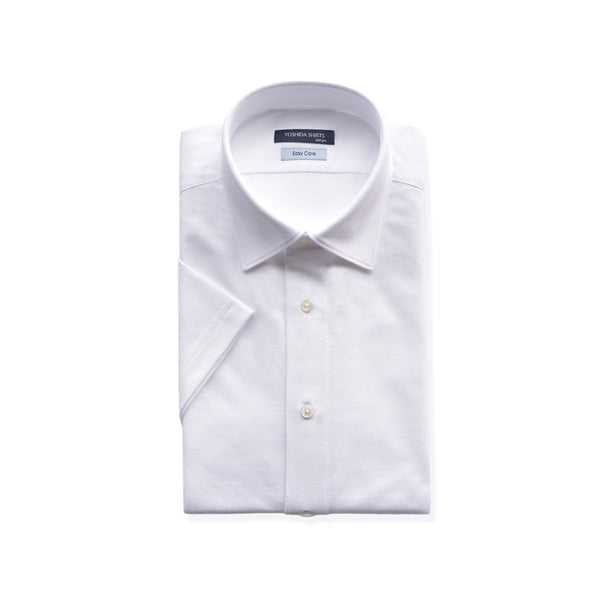 【日本製】 ワイシャツ メンズ 半袖 ビジネスカジュアル イージーケア ノーアイロン 無地 ワイドカラー ハニカムメッシュ ホワイト(SHKN24-067-wh)