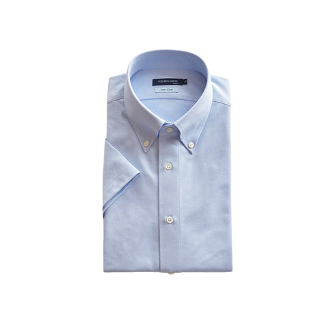 【日本製】 ワイシャツ メンズ ビジネス 半袖 ボタンダウン 吸水速乾 ノンアイロン 無地 イージーフォーマルシャツ サックス(SHKN25-087-sa)