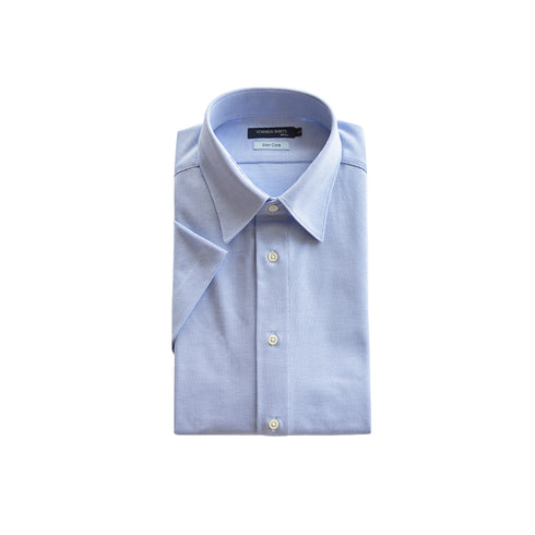 【日本製】 ワイシャツ メンズ ビジネス 半袖 形態安定 ノンアイロン 綿100% ピケストライプ イージーフォーマルシャツ ブルー(SHKN25-101-bl)