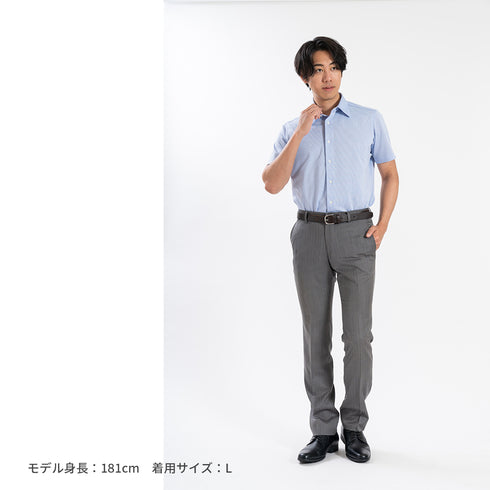 【日本製】 ワイシャツ メンズ ビジネス 半袖 形態安定 ノンアイロン 綿100% ピケストライプ イージーフォーマルシャツ ブルー(SHKN25-101-bl)