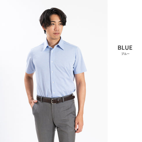 【日本製】 ワイシャツ メンズ ビジネス 半袖 形態安定 ノンアイロン 綿100% ピケストライプ イージーフォーマルシャツ ブルー(SHKN25-101-bl)