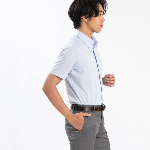 【日本製】 ワイシャツ メンズ ビジネス 半袖 形態安定 ノンアイロン 綿100% ピケストライプ イージーフォーマルシャツ ブルー(SHKN25-101-bl)