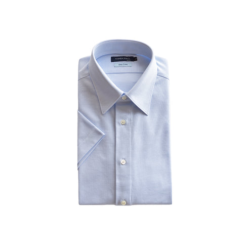 【日本製】 ワイシャツ メンズ ビジネス 半袖 形態安定 ノンアイロン 綿100% ピケストライプ イージーフォーマルシャツ サックス(SHKN25-101-sa)