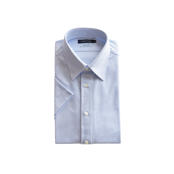 【日本製】 ワイシャツ メンズ ビジネス 半袖 形態安定 ノンアイロン 綿100% ピケストライプ イージーフォーマルシャツ サックス(SHKN25-101-sa)