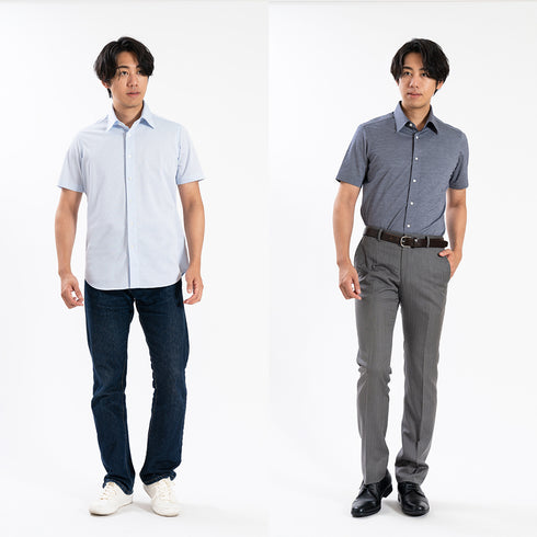 【日本製】 ワイシャツ メンズ ビジネス 半袖 形態安定 ノンアイロン 綿100% 無地 レギュラーカラー イージーフォーマルシャツ ネイビー(SHKN25-102-na)