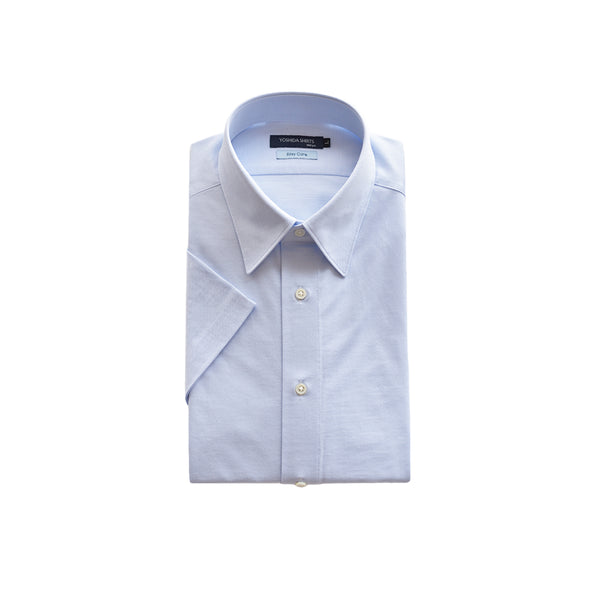【日本製】 ワイシャツ メンズ ビジネス 半袖 形態安定 ノンアイロン 綿100% 無地 レギュラーカラー イージーフォーマルシャツ サックス(SHKN25-102-sa)