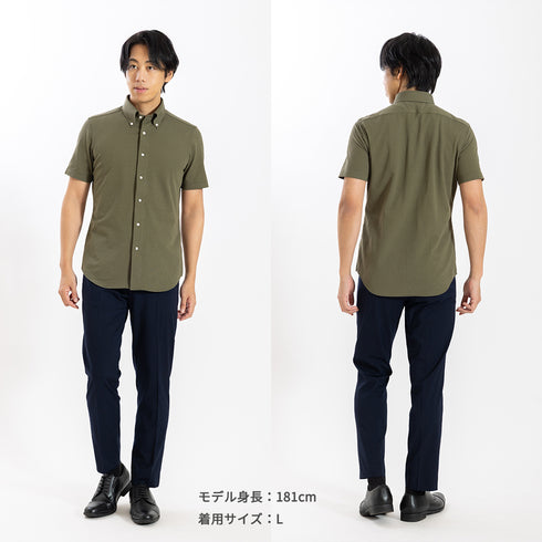 【日本製】 ビジネスシャツ メンズ 半袖 ビジネスカジュアル シアサッカー 吸水速乾 ボタンダウン ホワイト(SHKN26-120-wh)