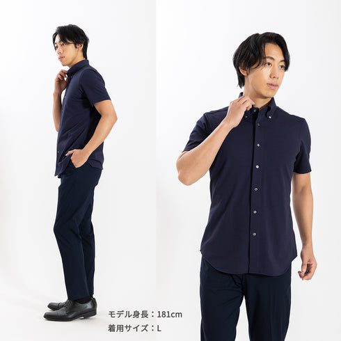 【日本製】 ビジネスシャツ メンズ 半袖 ビジネスカジュアル シアサッカー 吸水速乾 ボタンダウン ホワイト(SHKN26-120-wh)