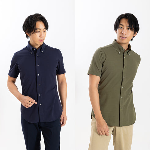 【日本製】 ビジネスシャツ メンズ 半袖 ビジネスカジュアル シアサッカー 吸水速乾 ボタンダウン ホワイト(SHKN26-120-wh)