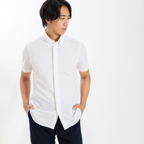 【日本製】 ビジネスシャツ メンズ 半袖 ビジネスカジュアル シアサッカー 吸水速乾 ボタンダウン ホワイト(SHKN26-120-wh)