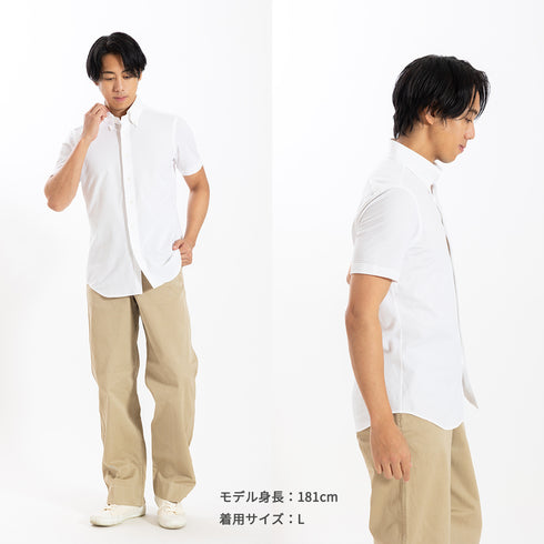 【日本製】 ビジネスシャツ メンズ 半袖 ビジネスカジュアル シアサッカー 吸水速乾 ボタンダウン ホワイト(SHKN26-120-wh)