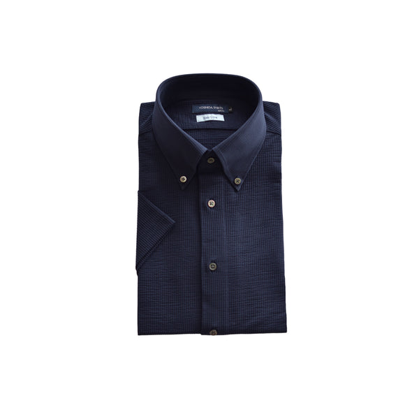 【日本製】 ビジネスシャツ メンズ 半袖 ビジネスカジュアル シアサッカー 吸水速乾 ボタンダウン ネイビー(SHKN26-120-na)