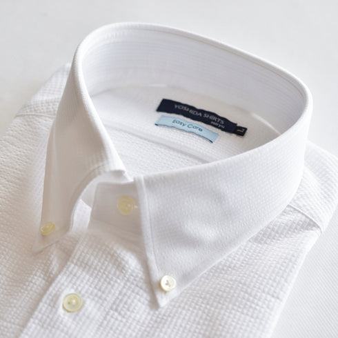 【日本製】 ビジネスシャツ メンズ 半袖 ビジネスカジュアル シアサッカー 吸水速乾 ボタンダウン ホワイト(SHKN26-120-wh)