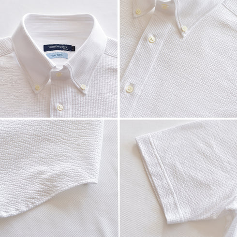 【日本製】 ビジネスシャツ メンズ 半袖 ビジネスカジュアル シアサッカー 吸水速乾 ボタンダウン ホワイト(SHKN26-120-wh)