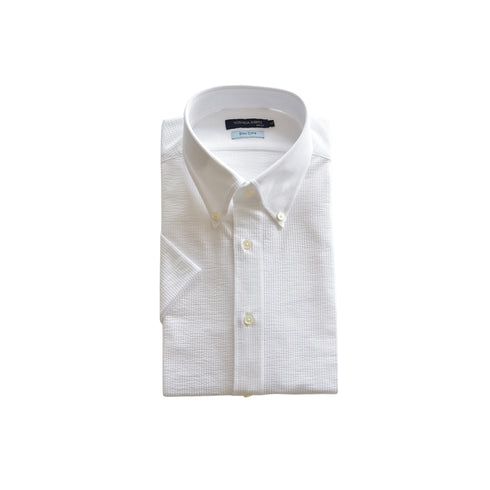 【日本製】 ビジネスシャツ メンズ 半袖 ビジネスカジュアル シアサッカー 吸水速乾 ボタンダウン ホワイト(SHKN26-120-wh)