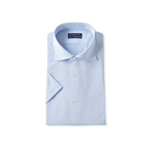 【日本製】 ワイシャツ メンズ ビジネス 半袖 イージーケア ノーアイロン 無地 ワイドカラー イージーフォーマルシャツ サックス(SHKS23-027-sa)