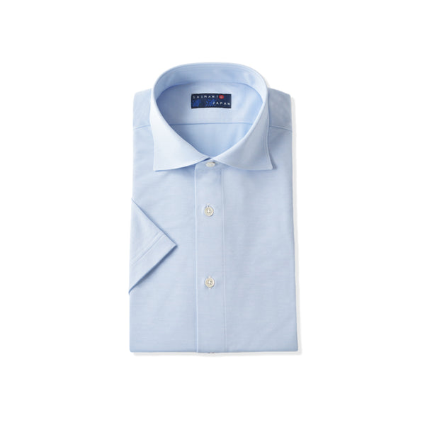 【日本製】 ワイシャツ メンズ ビジネス 半袖 イージーケア ノーアイロン 無地 ワイドカラー イージーフォーマルシャツ サックス(SHKS23-027-sa)
