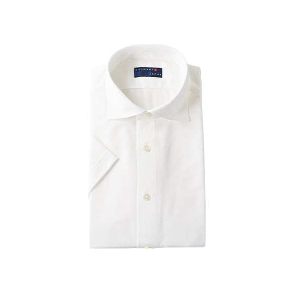 【日本製】 ワイシャツ メンズ ビジネス 半袖 イージーケア ノーアイロン 無地 ワイドカラー イージーフォーマルシャツ ホワイト(SHKS23-027-wh)